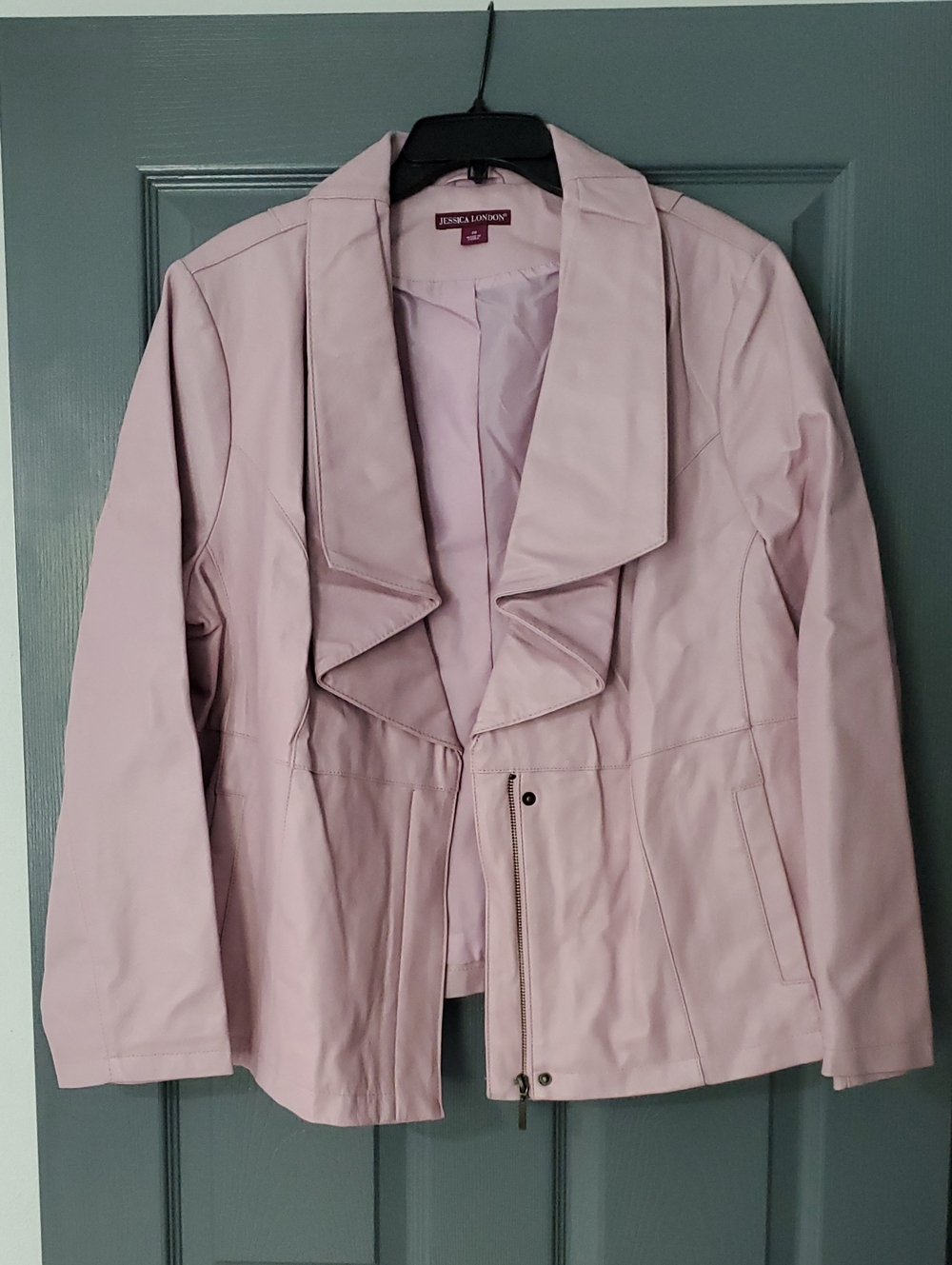 Pink Jessica London Zip-Front Leather Jacket